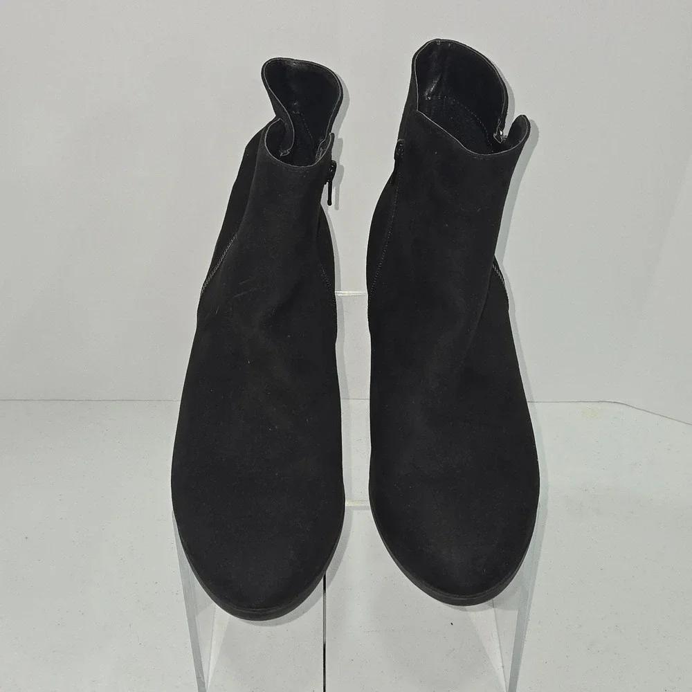 Evans Black Faux Suede Ankle Boots Extra Wide Fit Size 10 Jean  Block Heel